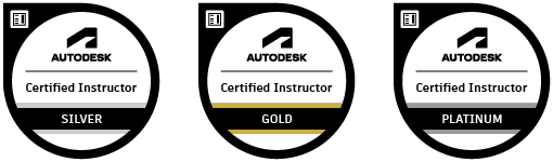 badges de credenciamento de instrutor da autodesk: silver gold e platinum