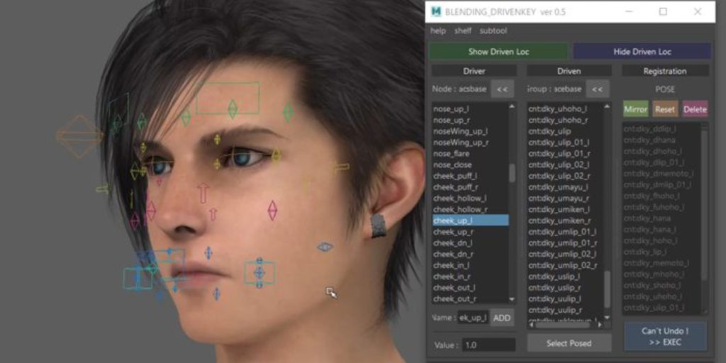 Desenvolvimento de ferramenta para controle de expressões faciais baseadas em FACs.