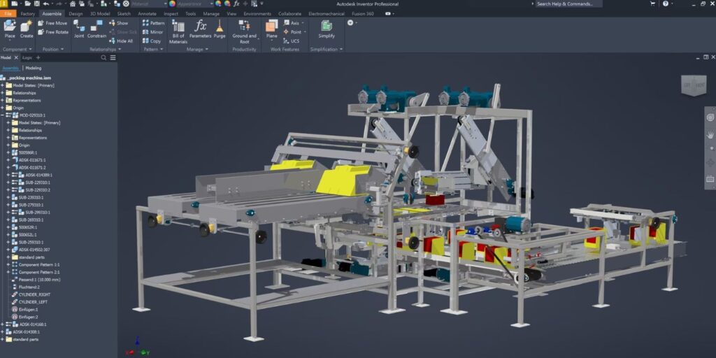 maquina sendo modulada dentro do Inventor da Autodesk